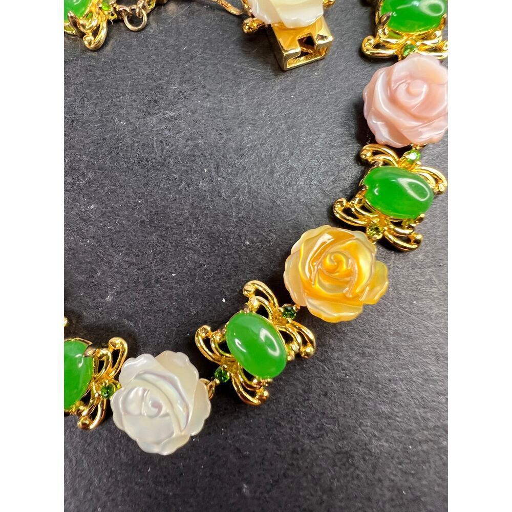 MOP jade and diopside bracelet in gold over sterling silver - Picture 2 of 11